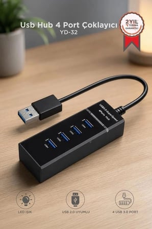 Özel Üretim Torima Usb Hub 4 Port Çoklayıcı 3.0 Çoğaltıcı YD32 Siyah Masaüstü Veri Çalışma