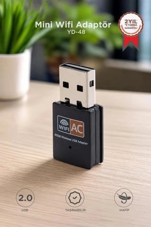 Torima Mini Wifi Adaptör USB 2.0 600 Mbps YD48 Siyah Cihaz Aksesuarı Masaüstü Gereci Teknik Parça
