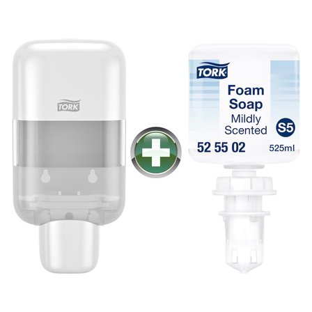 Tork Mini S5 Sabun ve Dezenfektan Dispenseri Beyaz 565200 + Köpük Sabun 525502 Hediyeli