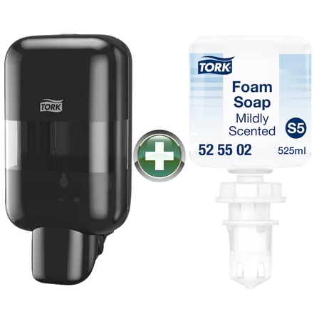 Tork Mini S5 Siyah Sabun ve Dezenfektan Dispenseri 565208 + 525502 Köpük Sabun Hediyeli