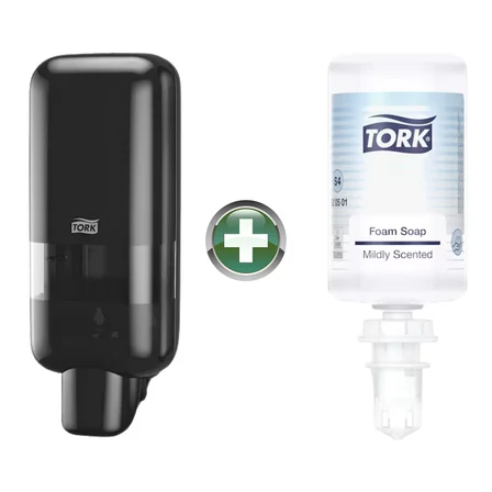 Tork S4 Siyah Sabun ve Dezenfektan Dispenseri 564508 + 1 L Premium Köpük Sabun 520501 Hediyeli