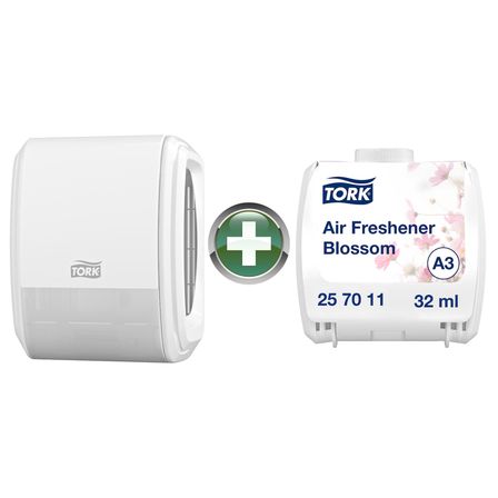 Tork A3 Beyaz Oda Kokusu Dispenseri 256010 + Çiçek Kokulu 32 ml Refill 257011 Hediyeli