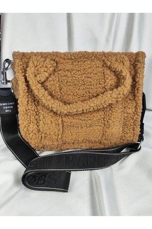 ToteBag Yazılı Bej-Krem Peluş Çapraz Askılı Geniş Hacimli