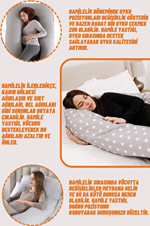 Hamilelik Yastığı Hamile Uyku 5 Farklı Bölge Destekli Hamile Yastığı Fermuarlı Emzirme Minderi