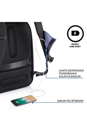 XD Design Flex Suya Dayanıklı Hırsızlık Önleyici Tasarım Usb Şarj Girişli Siyah Spor Sırt Çantası