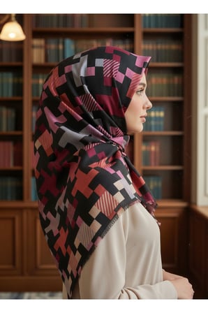 geometrik desenli kadın eşarp – modern şık yumuşak dokulu günlük & özel gün eşarp 95 x 95 cm