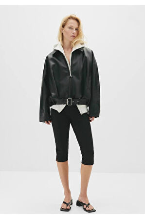 Trend Viral Kemer Detaylı Oversize Deri Ceket