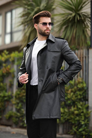 ERKEK PREMİUM APOLETLİ DERİ TRENÇKOT & PARDESÜ