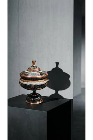 Eski Usul El İşlemesi Keski Motifli Bakır Şekerlik ve Lokumluk - Kapaklı Ayaklı Bakır Kase (21x16 cm) 1 Adet - (BAKIR BİLEKLİK HEDİYEDİR !!!) Altın
