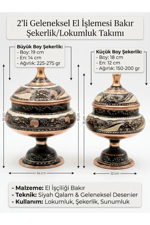 Eski Usul El İşlemesi Keski Motifli Bakır Şekerlik ve Lokumluk - Kapaklı Ayaklı Bakır Kase 2'li Set - (BAKIR BİLEKLİK HEDİYEDİR !!!) Bej