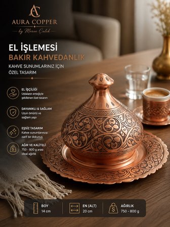 Ağır El İşlemesi Bakır Kahvedanlık – Kahve Sunumluk Dekoratif Kapaklı Kahve Sunum Seti ve Otantik Obje Aksesuar