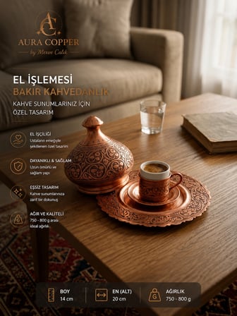 Ağır El İşlemesi Bakır Kahvedanlık – Kahve Sunumluk Dekoratif Kapaklı Kahve Sunum Seti ve Otantik Obje Aksesuar