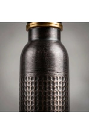 El Dövmesi Bakır Matara Suluk 600 ml – İçi Kalaylı Sızdırmaz Kapaklı El Yapımı Su Şişesi 24 cm Siyah - (BAKIR BİLEKLİK HEDİYEDİR !!!) Trs-0176
