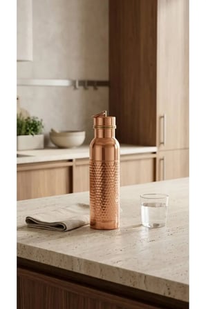El Dövmesi Bakır Matara Suluk 600 ml – İçi Kalaylı Sızdırmaz Kapaklı El Yapımı Su Şişesi 24 cm Siyah - (BAKIR BİLEKLİK HEDİYEDİR !!!) Trs-0177