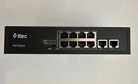 Nif Bilişim Ttec 10120PG 8 Port 10/100M PoE 2 Port 10/100/1000 Gigabit Uplink Tak Çalıştır 120W PoE Switch