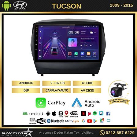 Hyundai Tucson 2+32GB Kablosuz Carplay 2009-2015 Android 13 Navigasyon Multimedya Sistemi 