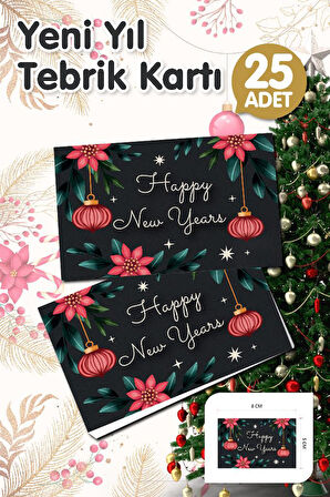 Yılbaşı Hediye Kartı - Yeni Yıl Tebrik Kartı - Yeni Yıl Kartpostal  Happy New Year Not Kartı 25 Adet-T1004