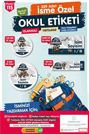 Okul Etiketi Jurrasic World Temalı Kalem Defter Etiketi Özel İsim Yazılabilen Etiket Seti - İsim Etiketi-T1033-OE115