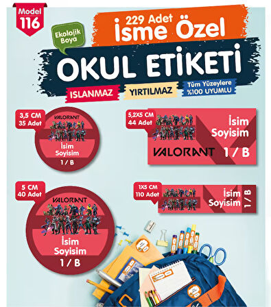 Okul Etiketi Valorant Temalı Kalem Defter Etiketi Özel İsim Yazılabilen Etiket Seti - İsim Etiketi-T1034-OE116