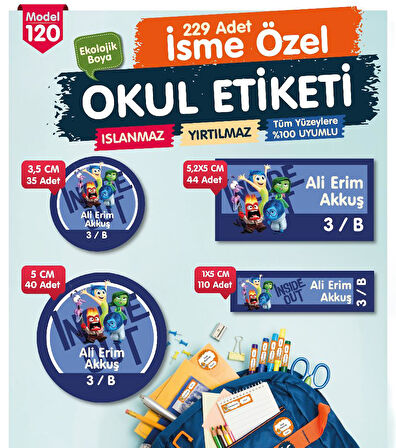 Okul Etiketi  Ters Yüz Temalı Kalem Defter Etiketi Özel İsim Yazılabilen Etiket Seti - İsim Etiketi-T1038-OE120