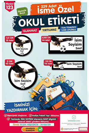 Okul Etiketi Kartal Temalı Siyah Beyaz Kalem Defter Etiketi Özel İsim Yazılabilen Etiket Seti - İsim Etiketi-T1045-OE123