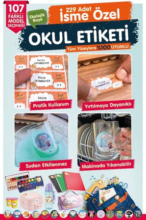 Okul Etiketi Aslan Temalı Sarı Kırmzı Kalem Defter Etiketi Özel İsim Yazılabilen Etiket Seti - İsim Etiketi-T1046-OE124
