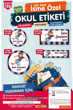 Okul Etiketi Bordo Mavi Kalem Defter Etiketi Özel İsim Yazılabilen Etiket Seti - İsim Etiketi-T1048-OE126