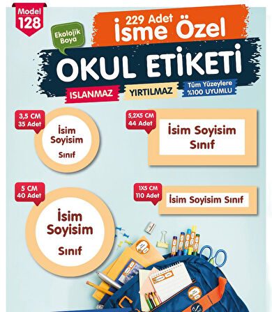 Okul Etiketi Pudra beyaz Çerçeve  Temalı Kalem Defter Etiketi Özel İsim Yazılabilen Etiket Seti - İsim Etiketi-T1050-OE128