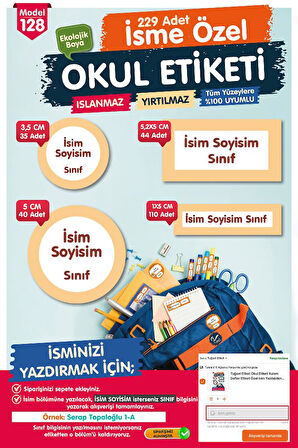 Okul Etiketi Pudra beyaz Çerçeve  Temalı Kalem Defter Etiketi Özel İsim Yazılabilen Etiket Seti - İsim Etiketi-T1050-OE128