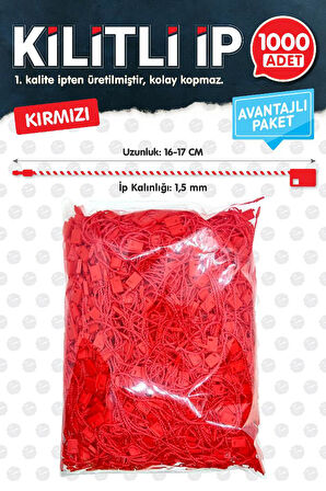 Kilitli İp Renkli Asmalı Etiket Bağlama İpi Lock String Tag Rope 1000 Adet Kırmızı-T1077