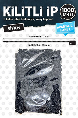 Kilitli İp Renkli Asmalı Etiket Bağlama İpi Lock String Tag Rope 1000 Adet Siyah-T1078