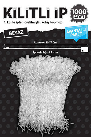 Kilitli İp Renkli Asmalı Etiket Bağlama İpi Lock String Tag Rope 1000 Adet Beyaz-T1079