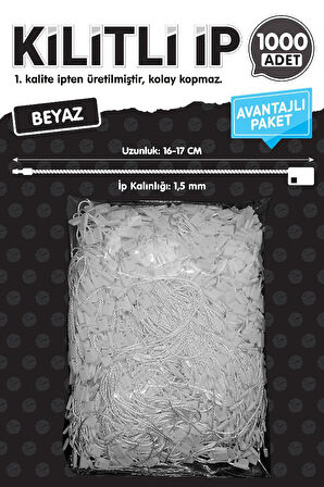 Kilitli İp Renkli Asmalı Etiket Bağlama İpi Lock String Tag Rope 1000 Adet Beyaz-T1079
