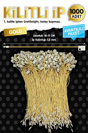Kilitli İp Renkli Asmalı Etiket Bağlama İpi Lock String Tag Rope 1000 Adet Gold-T1080