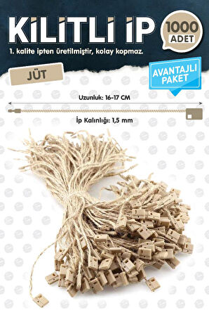 Kilitli İp Renkli Asmalı Etiket Bağlama İpi Lock String Tag Rope 1000 Adet Jüt/Kırnap-T1081