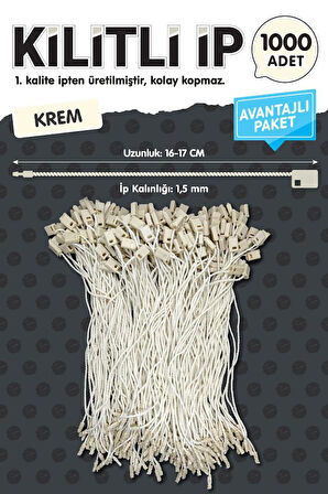 Kilitli İp Renkli Asmalı Etiket Bağlama İpi Lock String Tag Rope 1000 Adet Krem-T1083