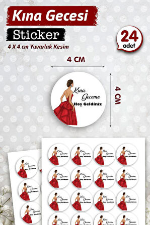 Kına Geceme Hoşgeldiniz Etiket - Kına Hediyelik Etiket Sticker - Kına Etiketi 4 cm 24 adet -T1124