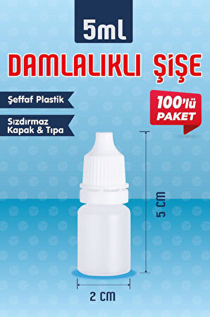100 Adet 5 ml Kırılır Kapaklı Damlalıklı  Boş  Ldpe Polietilen, Aseton , Mürekkep , Kolonya , Dezenfektan , Likit Şişesi -T1143