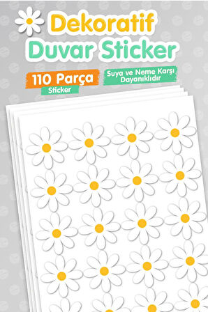 110 Adet Dekoratif Papatya Çocuk Odası Duvar Sticker Çıkartma Seti-T1169