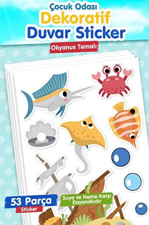 Okyanus Temalı Çocuk Odası Duvar Sticker Seti-T1172