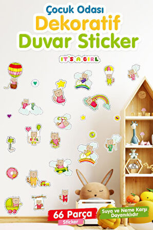 Çocuk Odası Duvar Sticker Seti Doğada Kedi Temalı Kız Çocuk-T1182