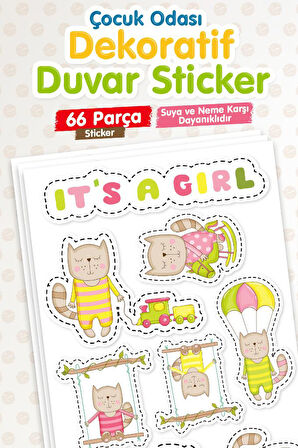 Çocuk Odası Duvar Sticker Seti Doğada Kedi Temalı Kız Çocuk-T1182