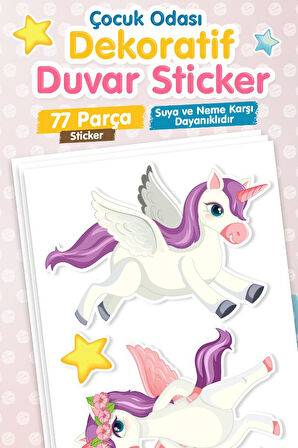 Çocuk Odası Duvar Sticker Seti Unicorn Temalı Kız Çocuk-T1187