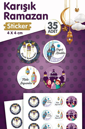 Hayırlı Kandiller,Hayırlı Ramazanlar,Mutlu Bayramlar Sticker Etiket 4 cm 35 adet -T1190