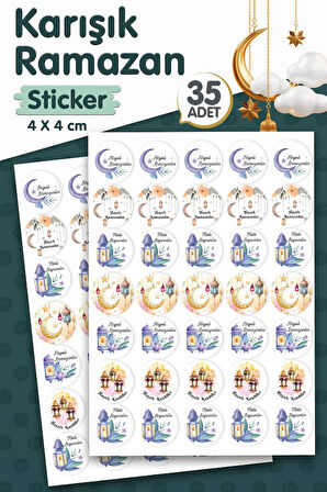 Hayırlı Kandiller,Hayırlı Ramazanlar,Mutlu Bayramlar Sticker Etiket 4 cm 35 adet 2-T1191