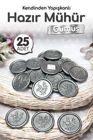 Hazır Mum Mühür Kendinden Etiketli Yapışkanlı Mum Mührü 25 Adet  Gümüş Mühür-T1216