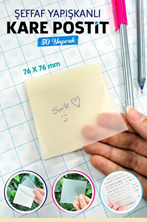 Süper Şeffaf Yapışkanlı Kare Postit 50 Yaprak Transparan Karenot-T1376