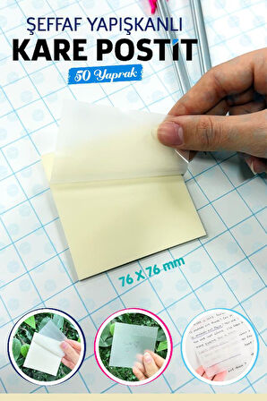 Süper Şeffaf Yapışkanlı Kare Postit 50 Yaprak Transparan Karenot-T1376