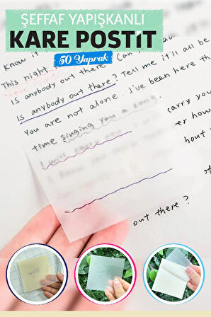 Süper Şeffaf Yapışkanlı Kare Postit 50 Yaprak Transparan Karenot-T1376