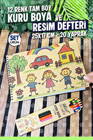 12 Renk Tam Boy Kuru Boya ve Resim Defteri Boyama Seti -Anaokulu Kreş İlkokul Etkinlik -T1379
